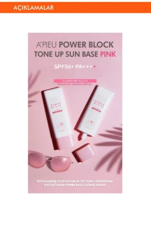 کرم ضد آفتاب متعادل‌کننده رنگ A'PIEU Power Block Tone Up Base Pink SPF50+/PA++++ 50ml - 4440