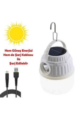 چراغ قوه دکوراتیو کمپ با انرژی خورشیدی و شارژی، دارای نور سفید ال‌ای‌دی، پرتابل، 30 وات - 4543