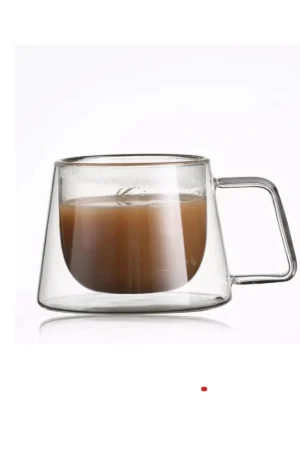 فنجان اسپرسو نسکافه طراحی جدید، فنجان شیشه‌ای دسته‌دار دو جداره ۴ عددی 1836 - 4181