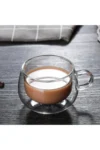 ماگ شیشه‌ای دسته‌دار 200 میلی‌لیتری دو جداره با طراحی جدید، فنجان چای و نسکافه، مناسب برای لیست جهاز، بسته 6 عددی - 4180