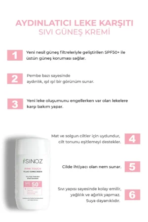 کرم ضد آفتاب مایع روشن‌کننده لمسی صورتی SPF50+ با فیلترهای نسل جدید و فرمول هیبریدی ۵۰ میلی‌لیتر - PA++++ - 4445