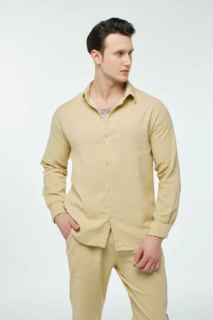 ست پیراهن و شلوار مردانه شیک و راحت از پارچه نخی و کتان تابستانی - 4695