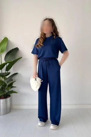 ست تی-shirt آستین کوتاه پایه آبی تیره - 4732