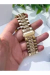 ست ساعت مچی مردانه با بند فلزی رنگ طلایی از سری جدید، همراه با دستبند به عنوان هدیه، مناسب برای روز پدر. - 4833
