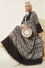 مدل لباس زنانه مشکی و کرم دارای طرح، از جنس ویسکوز 2423 - 4405