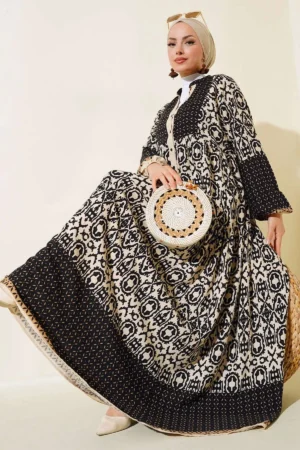 مدل لباس زنانه مشکی و کرم دارای طرح، از جنس ویسکوز 2423 - 4405