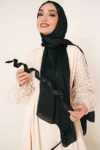 عبای بلند حجاب ساتن براق با پارچه شيفون. - 5980