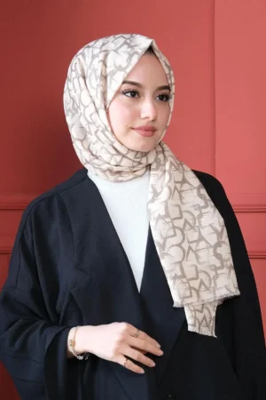 شال پنبه‌ای بژ با الگوی هندسی - 5986