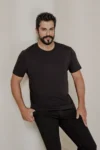 تیشرت ساده مردانه یقه گرد مشکی با برش اسلیم فیت از ۱۰۰٪ پنبه - 6564