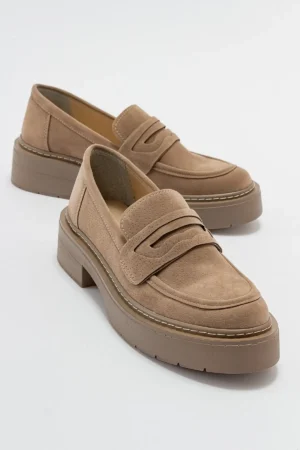 کفش loafer زنانه غیررسمی کدو بژ مخملی - 5220