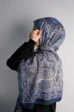 شال نازک نرم پنبه‌ای با طرح اتنیک رترو رنگ لاجوردی - 5992