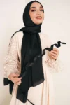 عبای بلند حجاب ساتن براق با پارچه شيفون. - 5980