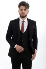 کت و شلوار مردانه یقه دار slim fit مشکی - 5303