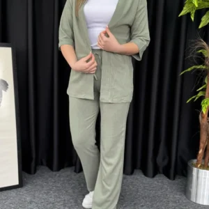 ست بالا و پایین کيمونو به رنگ سبز آجیلی زنانه - 5659