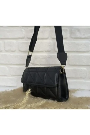 کیف دستی زنانه مشکی مدل کاپیتونه با بند گردنی قابل تنظیم و طراحی دوشی متقاطع - 6225