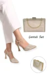 ست کفش مجلسی پاشنه‌دار با جزئیات سنگی و کیف با طراحی شیک برای خانم‌ها - 5028