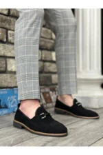 BA0009 کفش کلاسیک مردانه سیاه چنگالی با پاپوش سوئدی و گلسر پفی - 5371