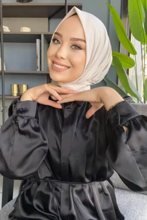 شال سایرا مدل سندی با پارچه کرم رنگ و دکمه‌دار (کد: Syr002) - 6017