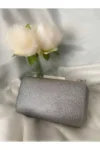 کیف پارچه‌ای نقره‌ای، کیف شب مجلسی با تزئینات سنگی - 6494