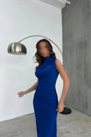 ساکس، پیراهن شنل دار بدون آستین با چین در قسمت شانه و کمر و جزئیات شکاف - 6132