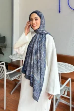 شال پنبه‌ای طرح رترو رنگ سرمه‌ای - 5959