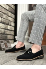 BA0009 کفش کلاسیک مردانه سیاه چنگالی با پاپوش سوئدی و گلسر پفی - 5371