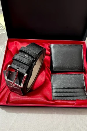 ست ترکیبی ساعت مردانه شامل: کیف پول، کارت‌ holder، کمربند، تسبیح و جعبه چرم لوکس - 5395