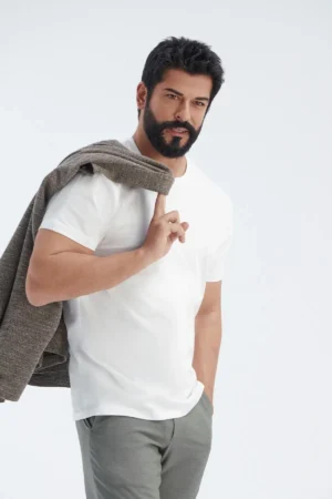 تی‌شرت بیسیک یقه گرد دار و تنگ مردانه سفید ۱۰۰٪ پنبه سریع (Slim Fit) - 6576