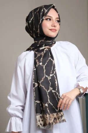 شال پنبه‌ای نقش مرمر سیاه - 6026