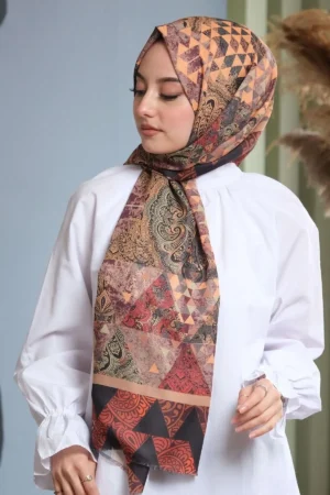 شال گل‌دار پشمی قهوه‌ای - 5967