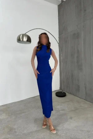 ساکس، پیراهن شنل دار بدون آستین با چین در قسمت شانه و کمر و جزئیات شکاف - 6132