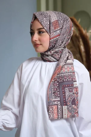 شال پنبه‌ای قرمز طرح پیسلی - 6011