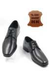 کفش کلاسیک روزمره مردانه چرم مشکی با بند - 5353