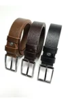 ست کمربند ۳ تایی چرم طبیعی ۱۰۰٪ با عرض ۳.۵ سانتی‌متر در رنگ‌های مشکی، قهوه‌ای روشن و قهوه‌ای تیره - 5127