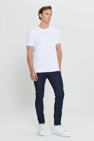 تی‌شرت بیسیک یقه گرد دار و تنگ مردانه سفید ۱۰۰٪ پنبه سریع (Slim Fit) - 6576