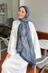 شال پنبه‌ای طرح رترو رنگ سرمه‌ای - 5959