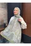 شال پنبه‌ای رترودر طرح روغن سبز - 5965