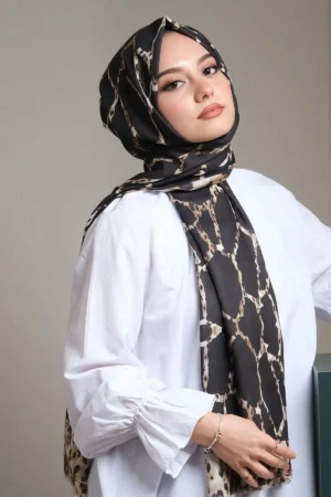 شال پنبه‌ای نقش مرمر سیاه - 6026