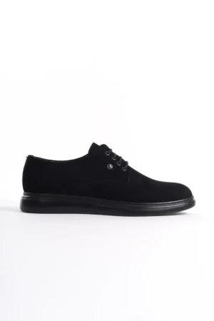 کفش مردانه loafer مشکی از جنس سوئید با بند Mbrgn87-s - 5334