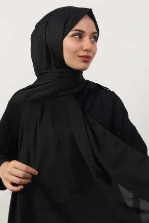 شال جاچاک ابریشمی مشکی با طرح کارزایاگی - 6016