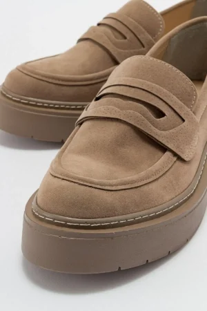 کفش loafer زنانه غیررسمی کدو بژ مخملی - 5220