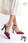 بسته کفش و کیف مجلسی زنانه با زینتهای سنگی و پاپیون با بند دور مچ - 5032