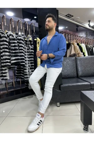 پیراهن آبرین مردانه با بافت ایندیکو و سایز بزرگ تابستانه - 5426