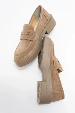 کفش loafer زنانه غیررسمی کدو بژ مخملی - 5220