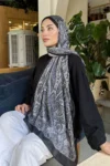 شال پنبه‌ای طرح رترو سیاه و بژ - 5955