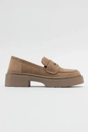 کفش loafer زنانه غیررسمی کدو بژ مخملی - 5220