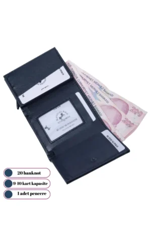 کیف پول زنانه کاروم با محافظ RFID، به رنگ سرمه‌ای، با سیستم مکانیزم خودکار و بخش مخصوص پول و کارت برای جلوگیری از سرقت - 6335