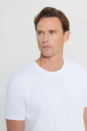 تی‌شرت بیسیک یقه گرد دار و تنگ مردانه سفید ۱۰۰٪ پنبه سریع (Slim Fit) - 6576