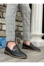 BA0009 کفش مردانه کلاسیک مشکی با پاپیون و سگک V Fashion - 5372