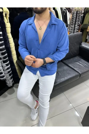 پیراهن آبرین مردانه با بافت ایندیکو و سایز بزرگ تابستانه - 5426
